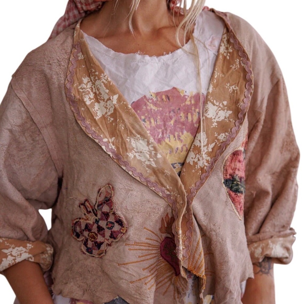 Magnolia Pearl NEW Leather Cropped Floral Cropped Scalloped Jacket NWT - Picture 3 of 16